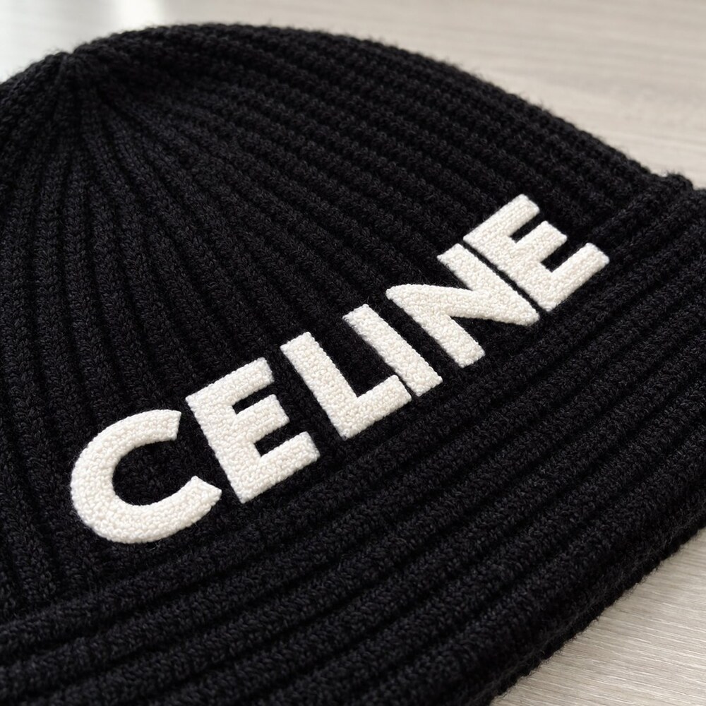 CELINE Black Ribbed Knit Beanie - Picture 5 of 6